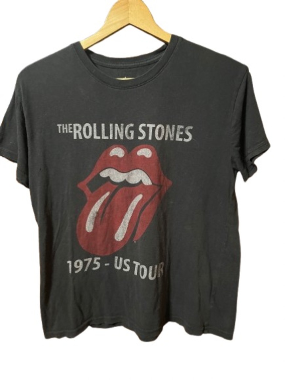 The Rolling Stones 1975 US Tour Graphic Tee - Black with Red Logo Size Large